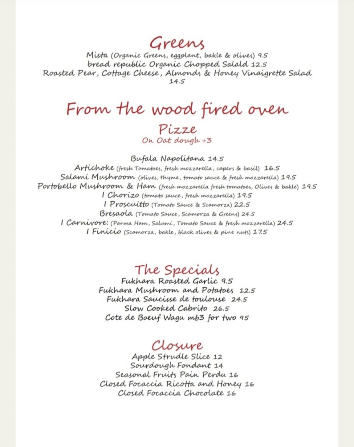 Bread Republic menu, page 2