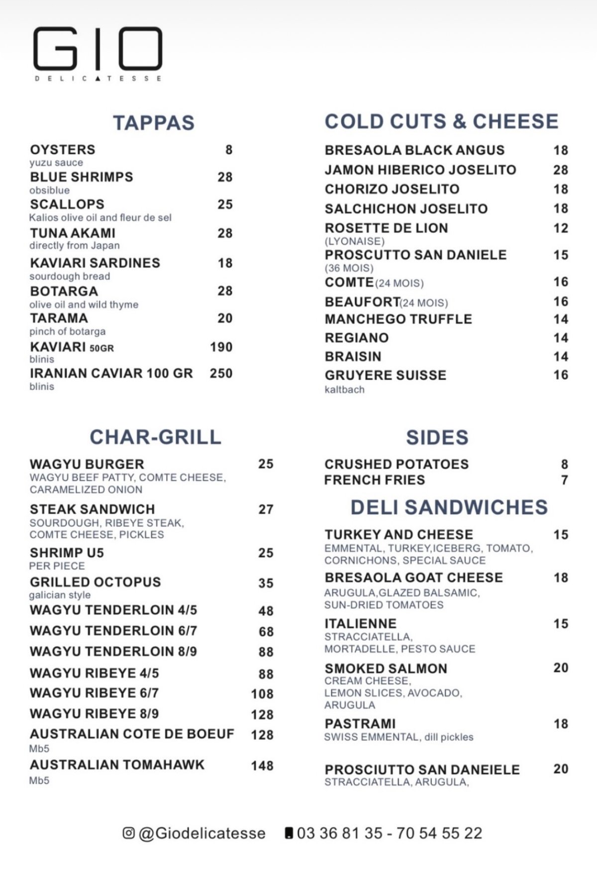 Gio Delicatesse menu, page 2