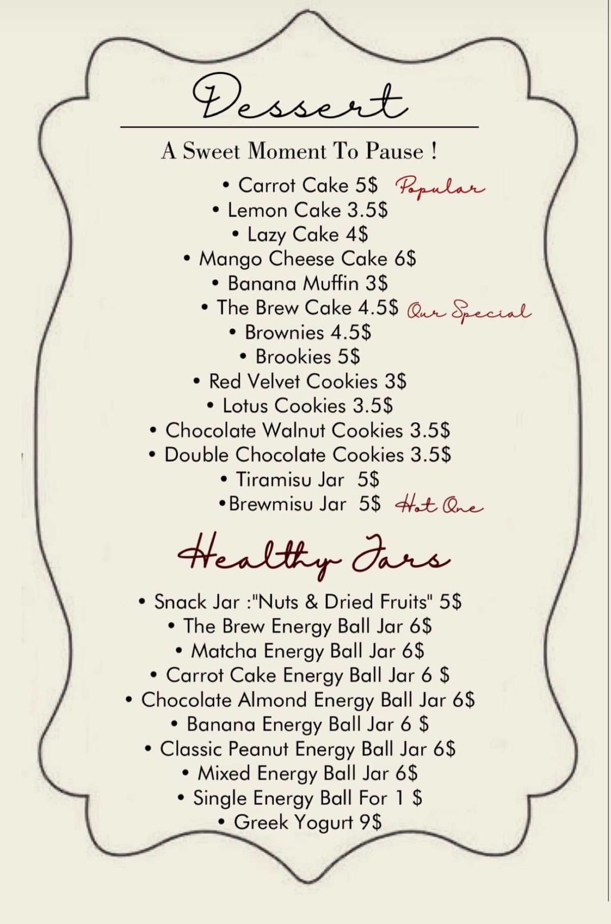Brew Baker menu, page 3