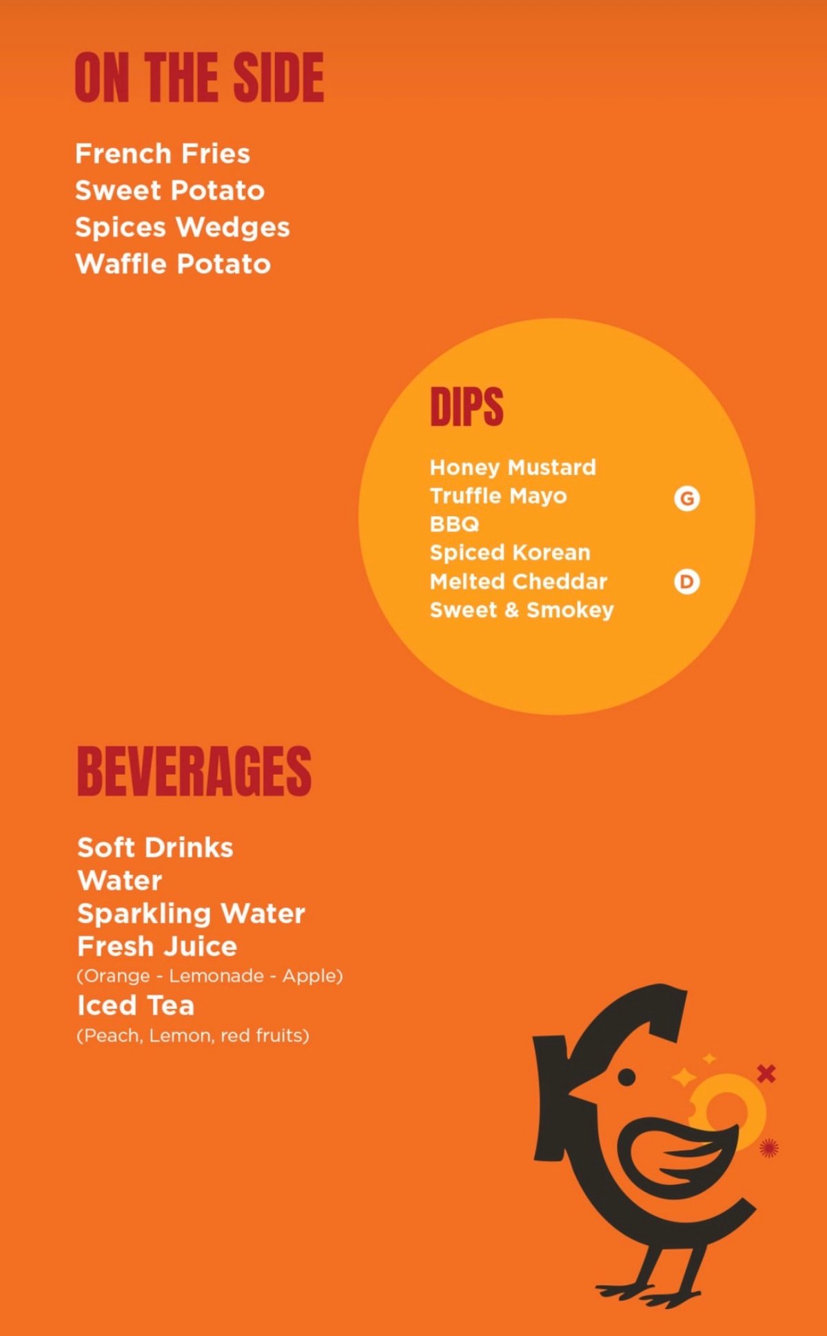 Chick Quik menu, page 1