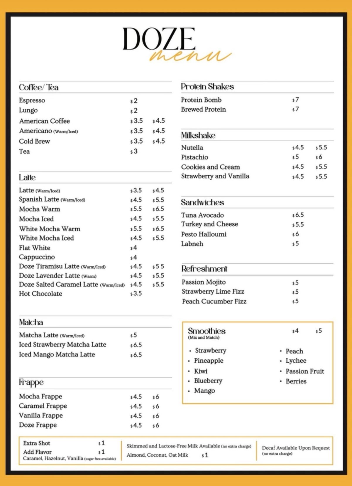 Doze menu, page 1