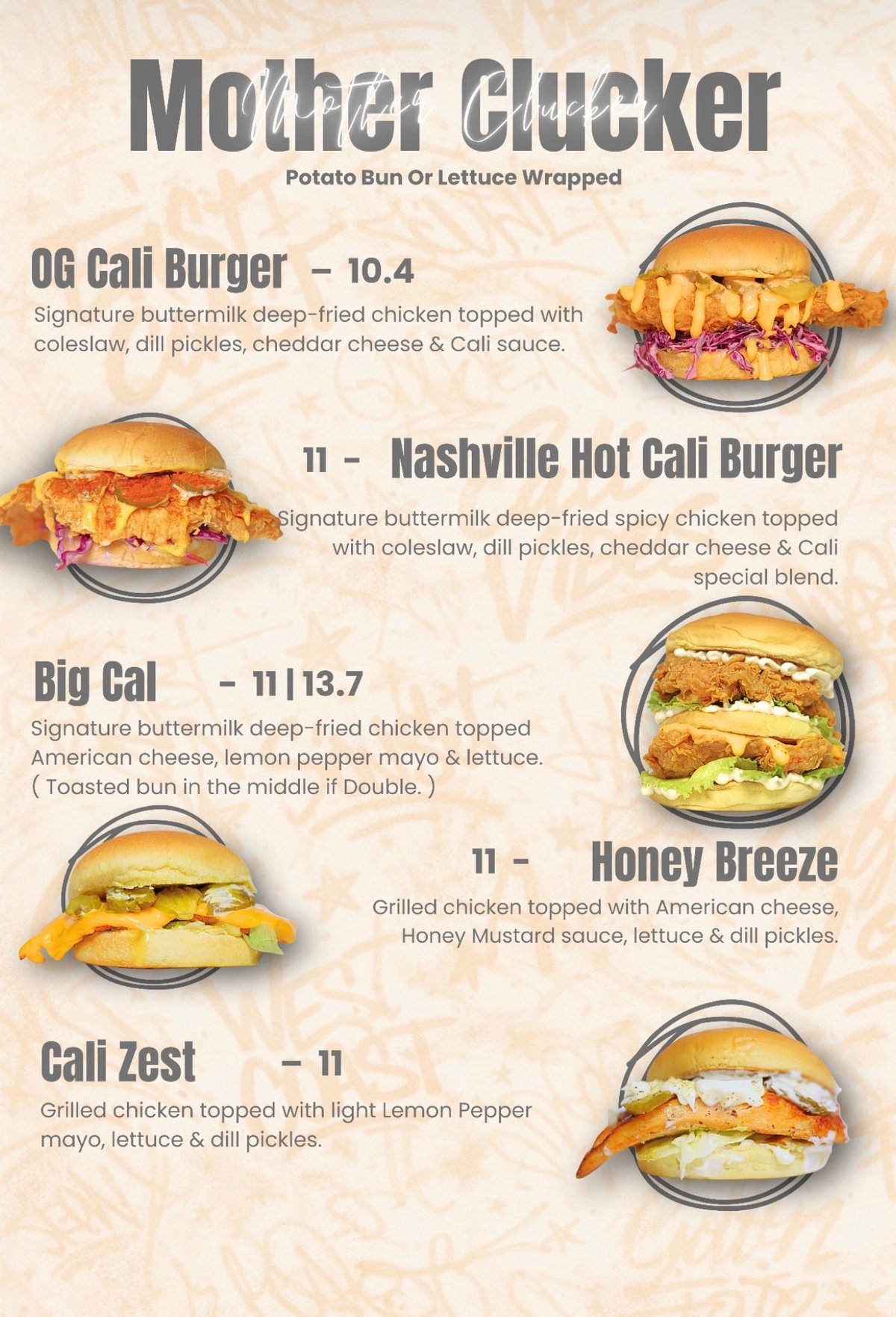 Cali Burger menu, page 1