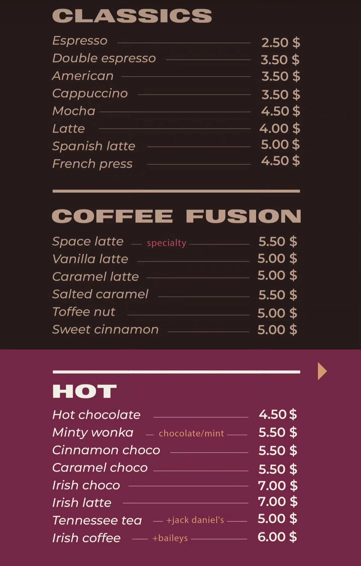 Space menu, page 2