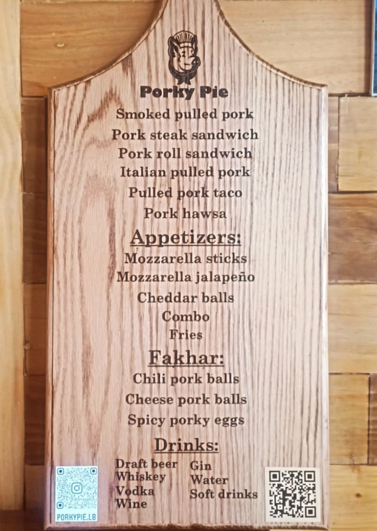 Porky Pie menu, page 1