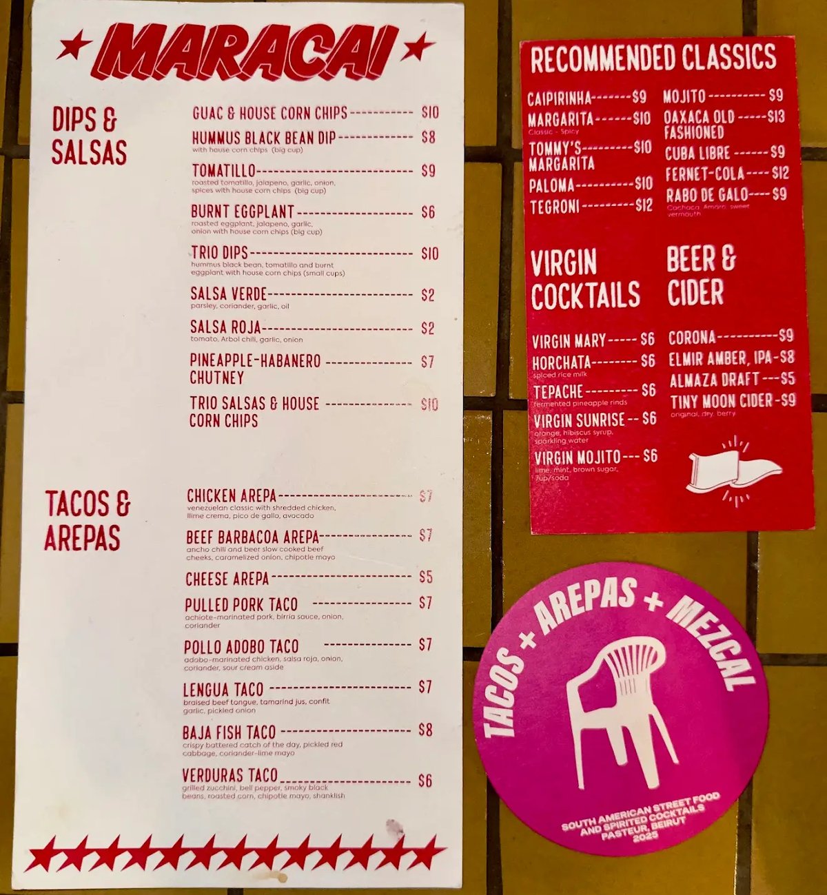 Maracai  menu, page 1