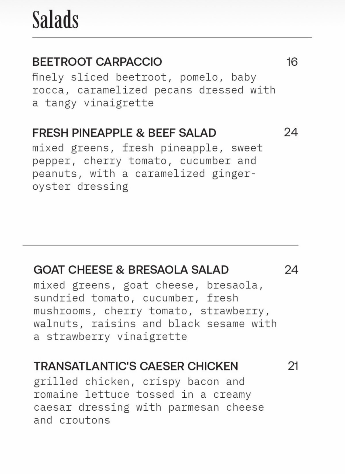 Transatlantic menu, page 3