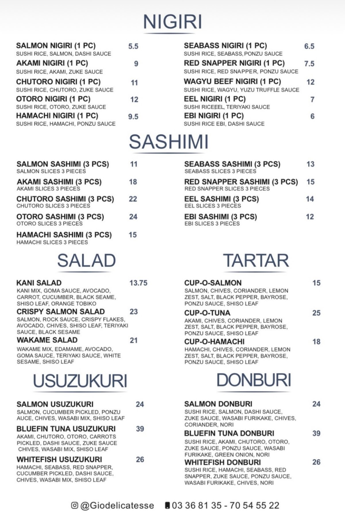 Gio Delicatesse menu, page 1