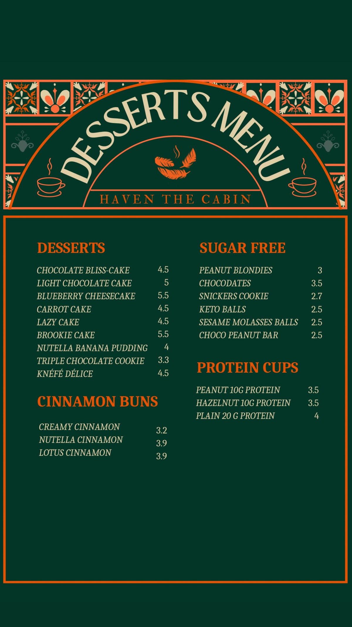 Haven The Cabin menu, page 4