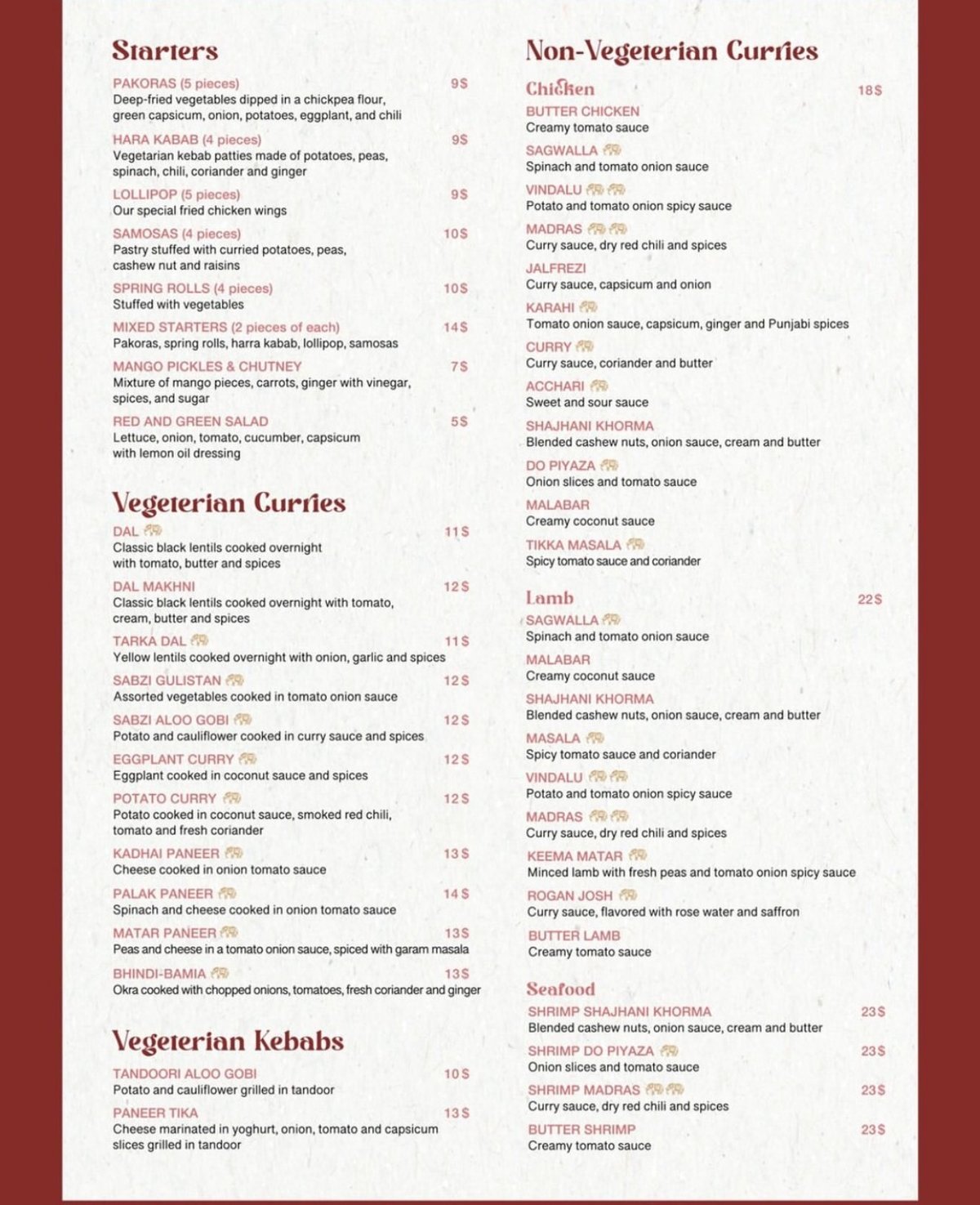 Al Hindi menu, page 1
