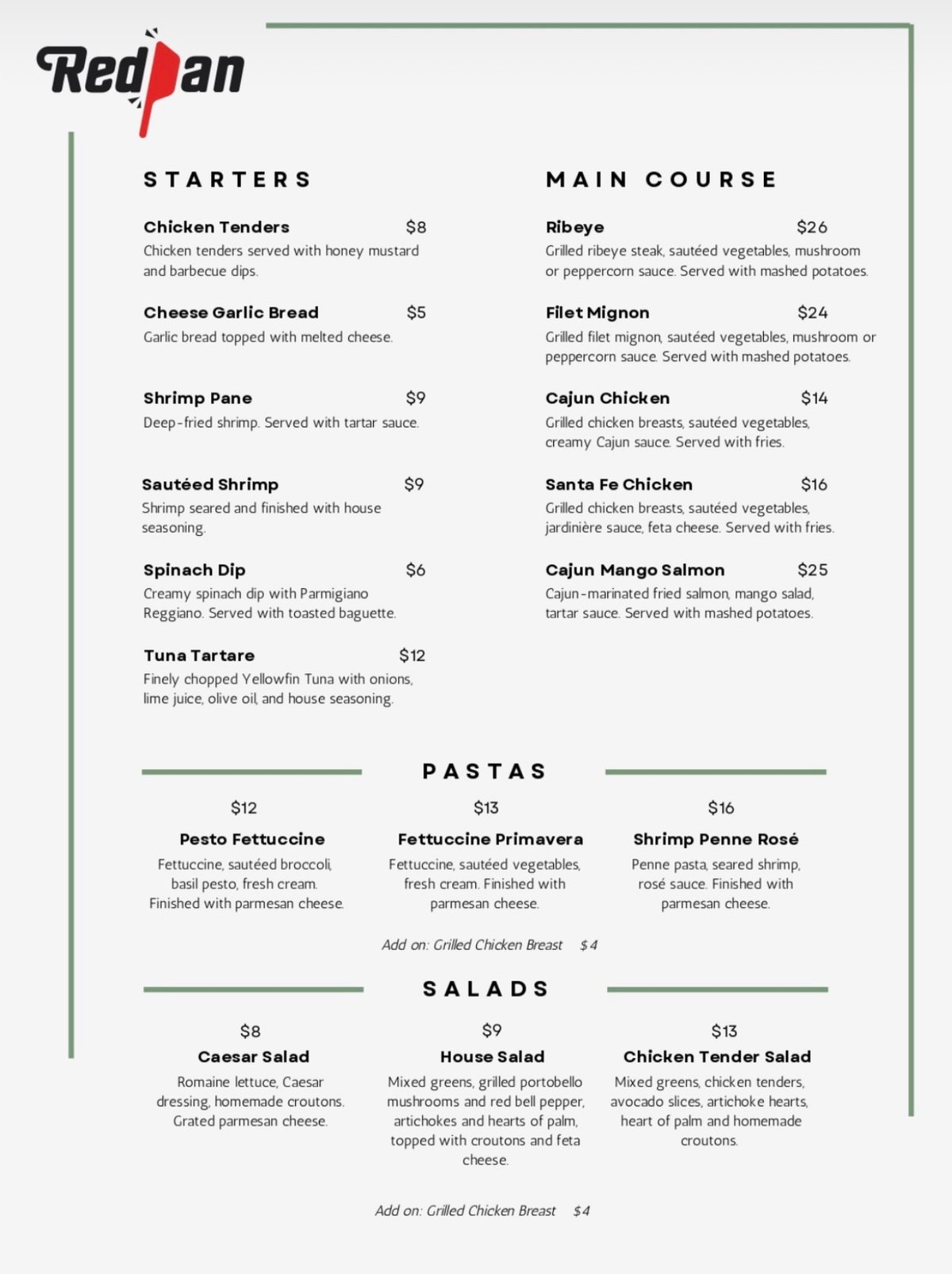 Red Pan menu, page 2