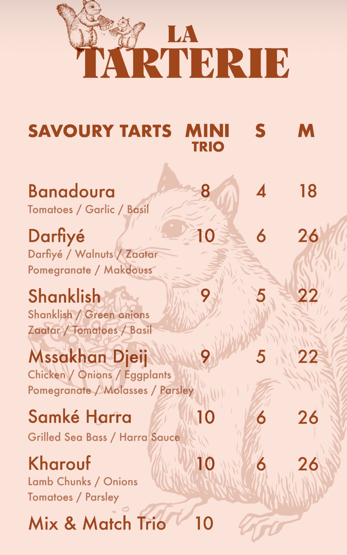La Tarterie menu, page 1
