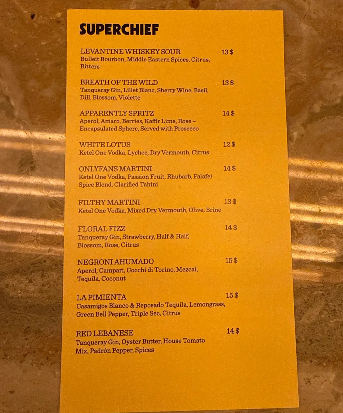 Superchief menu, page 2