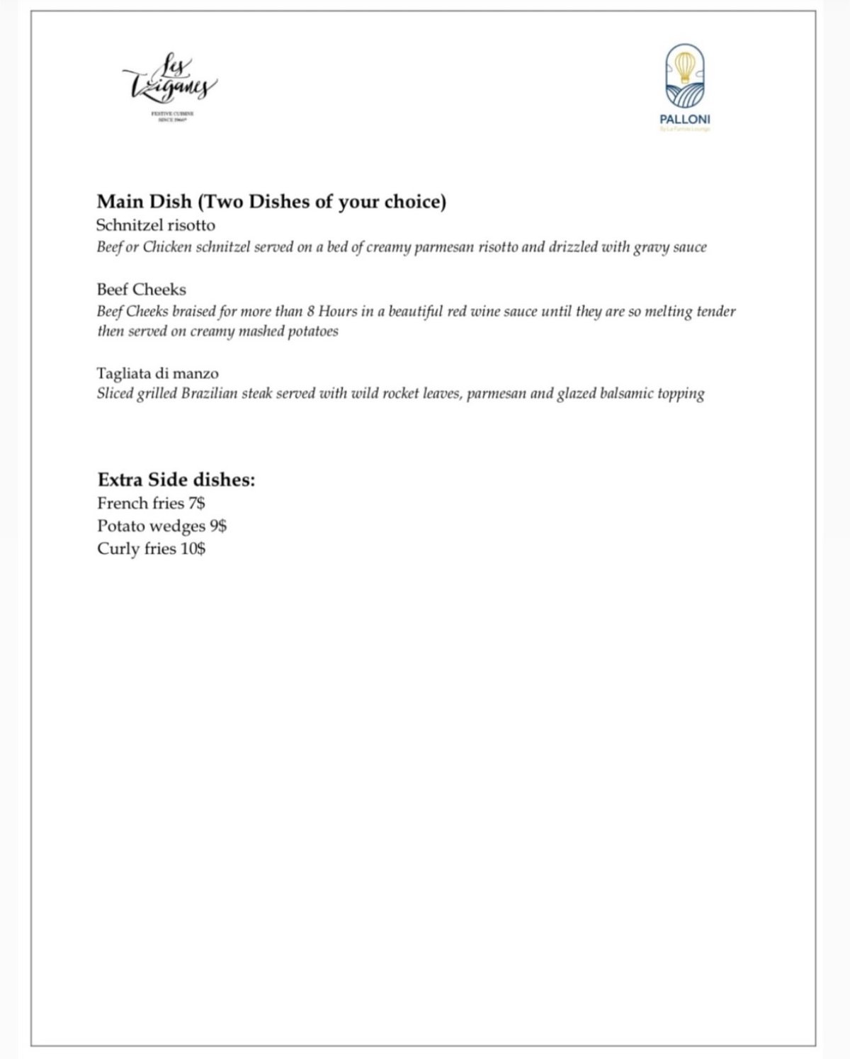 Palloni menu, page 2