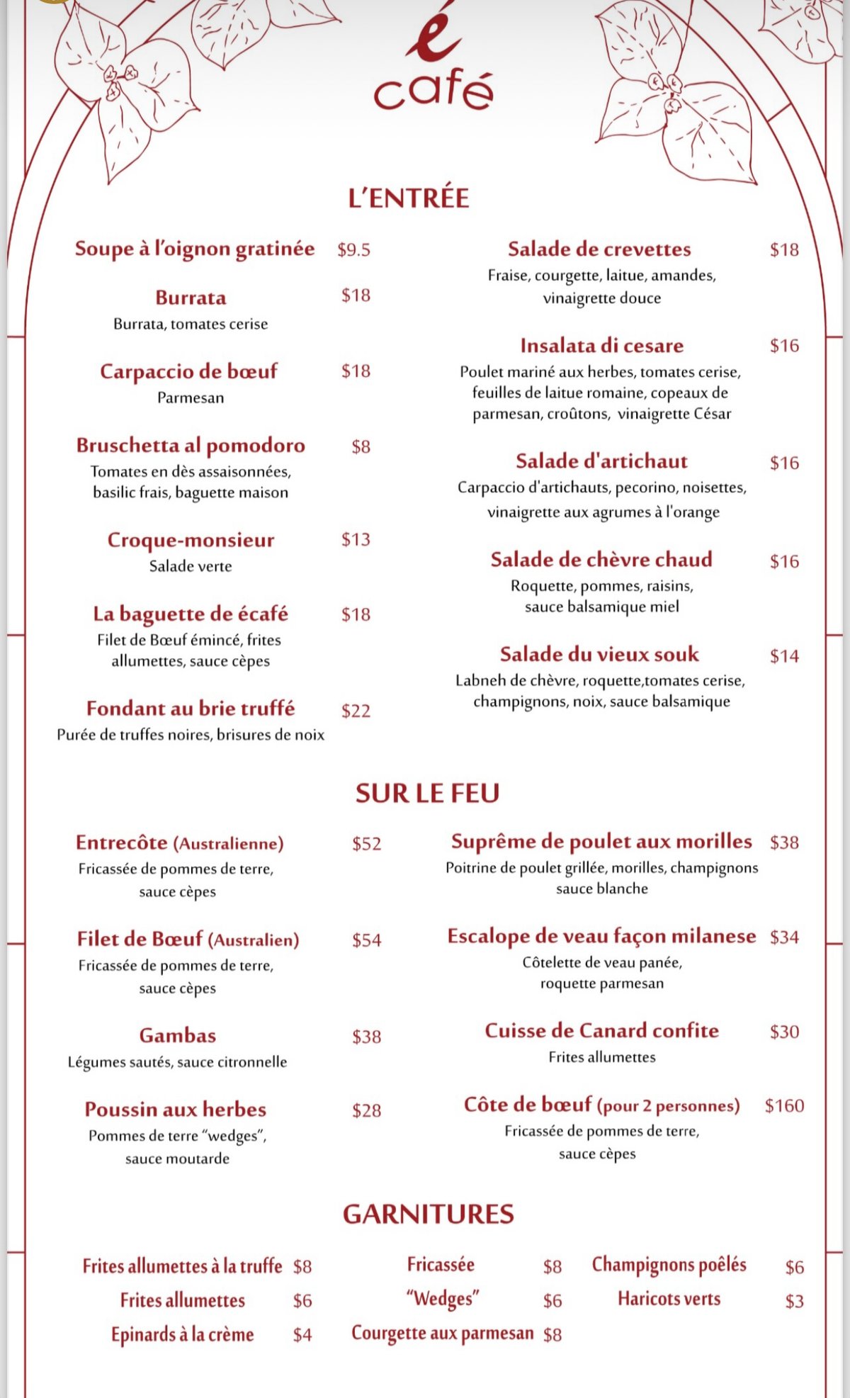 É Café menu, page 2