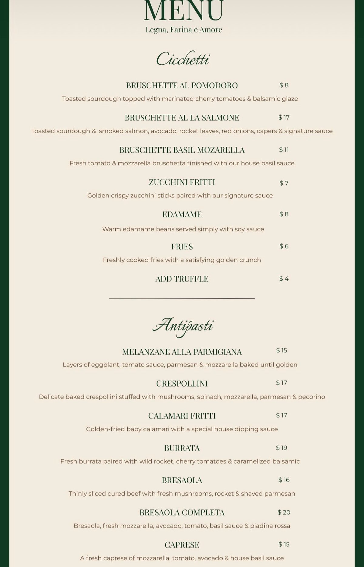 The Wood Factory Pizzeria menu, page 4