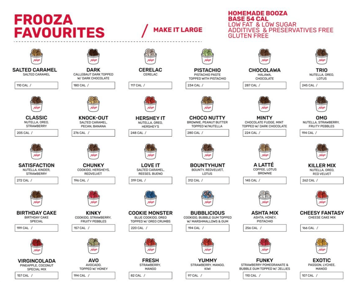 Frooza menu, page 1