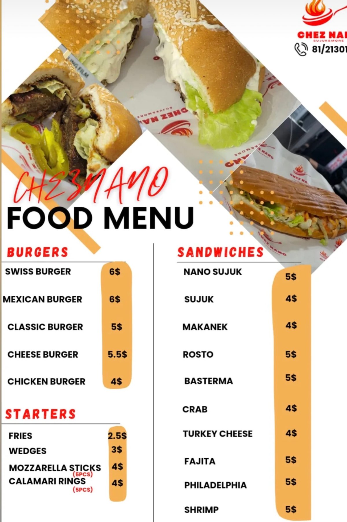 Chez Nano menu, page 1
