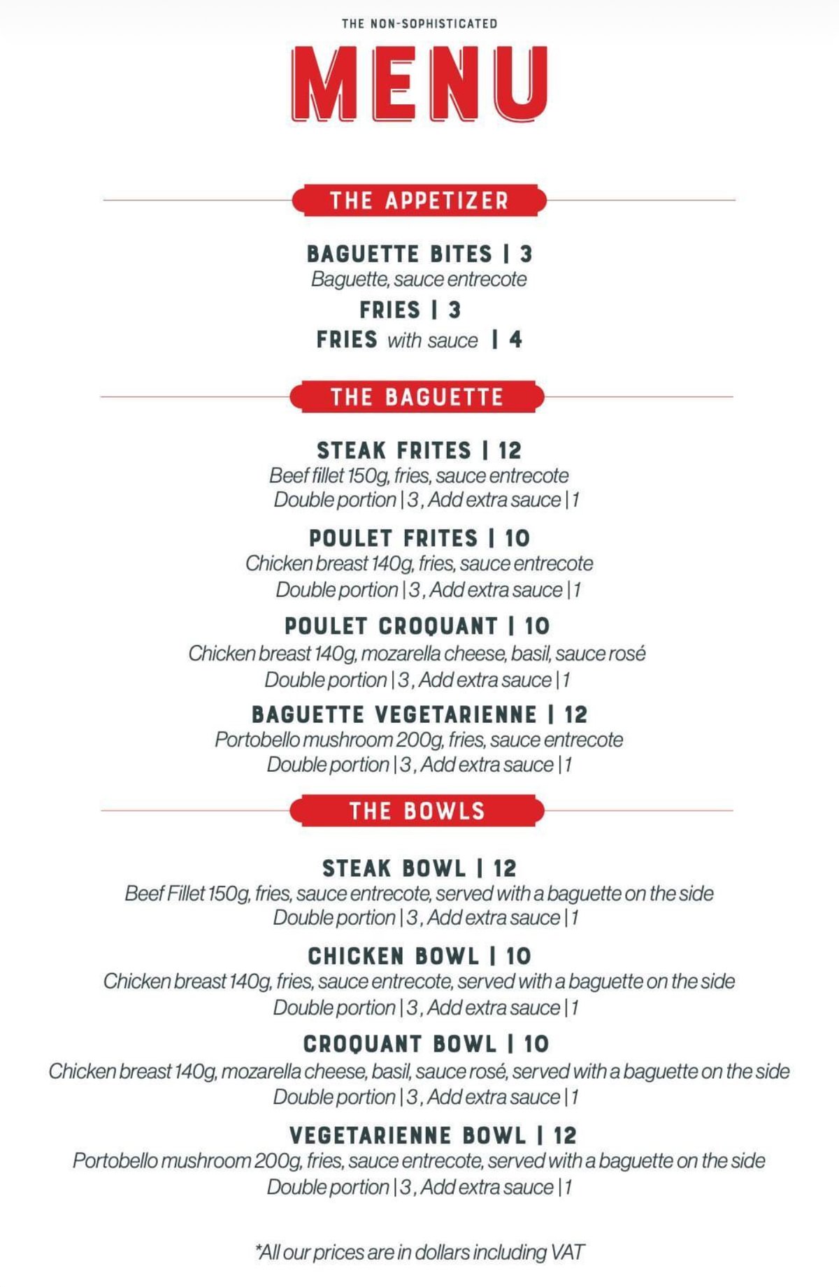 Baguette Bistro menu, page 1