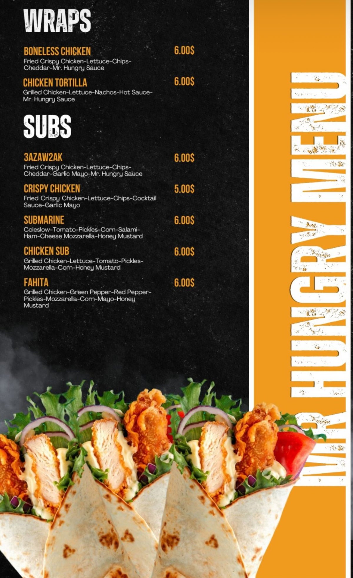 Mr Hungry menu, page 1