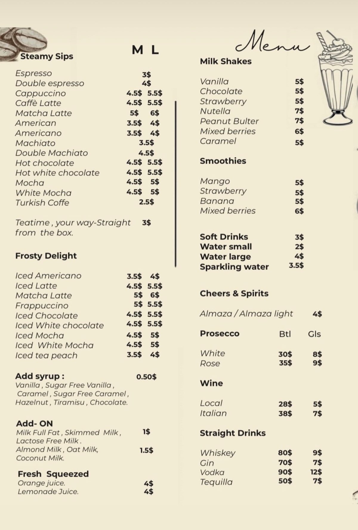 Brew Baker menu, page 1