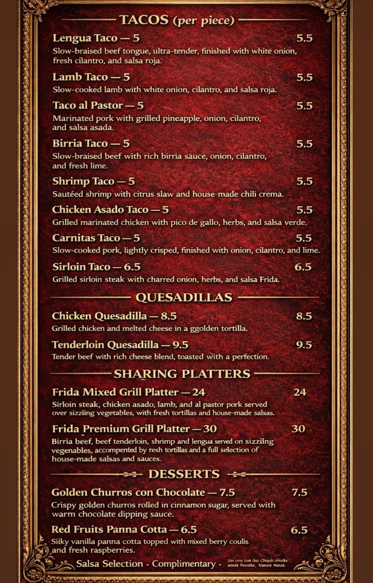 Frida menu, page 2