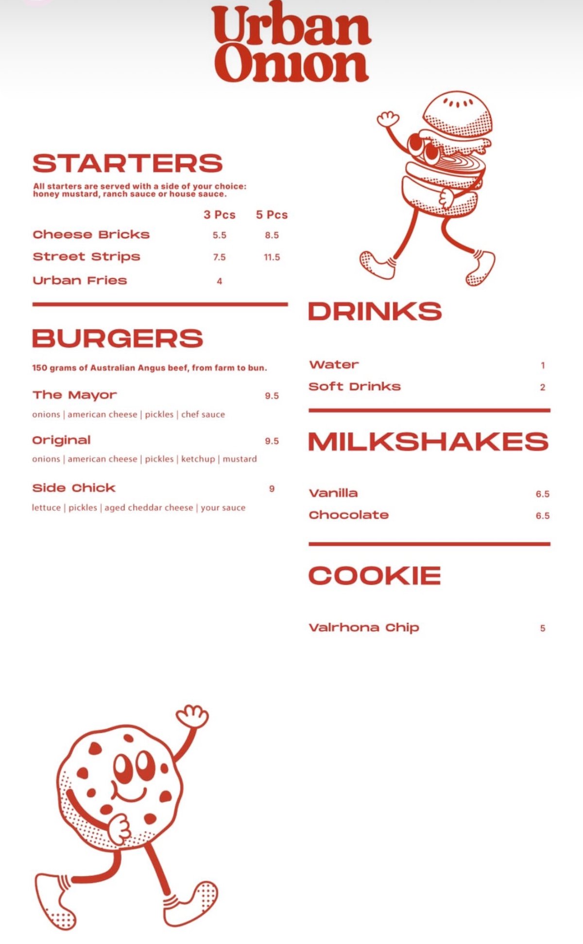 Urban Onion menu, page 1