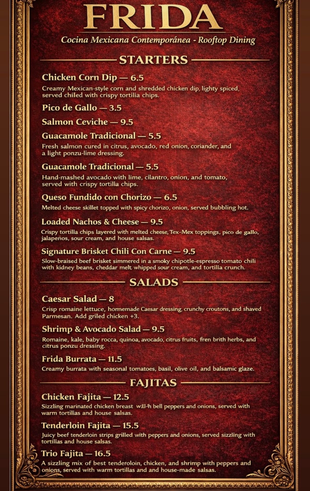 Frida menu, page 1