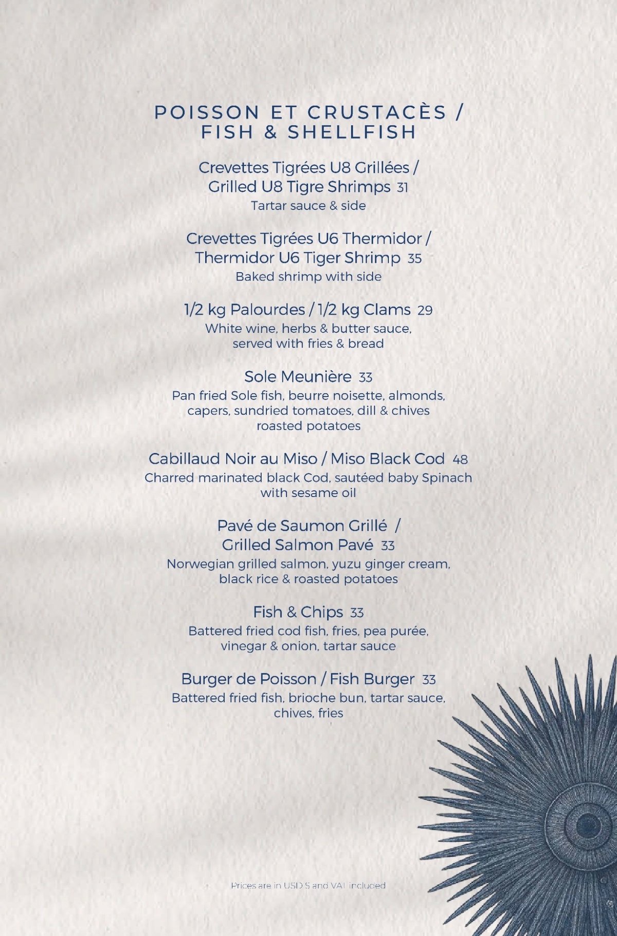 Oursin menu, page 2