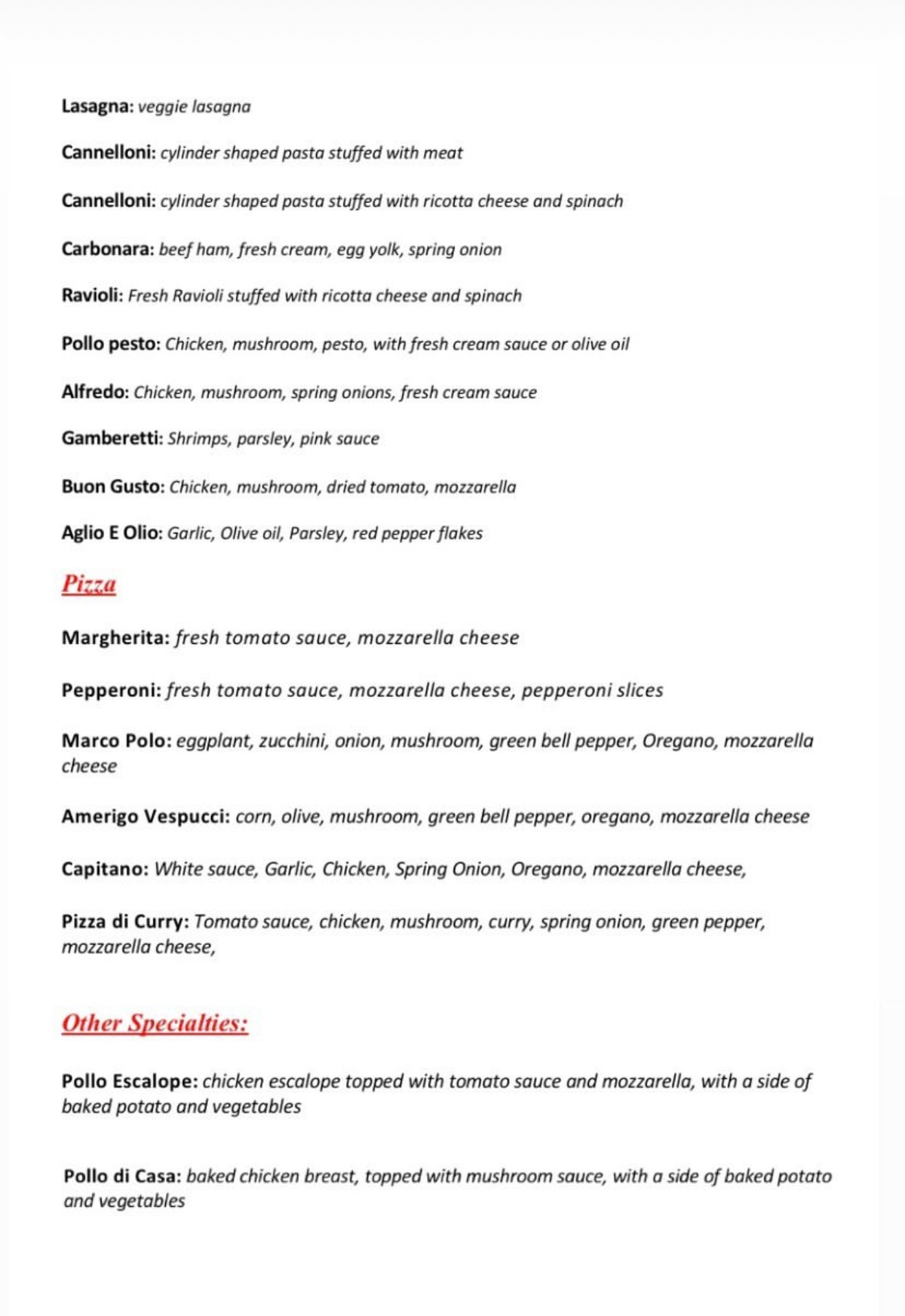 La Casa Di Pasta menu, page 2