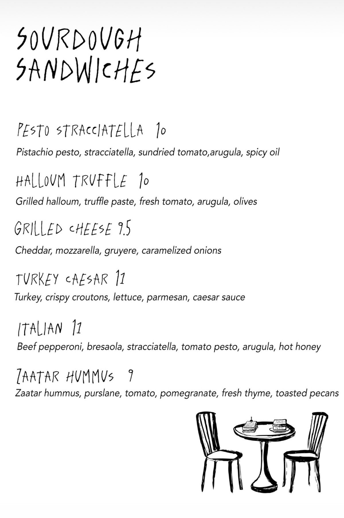 Vanilla Bean menu, page 1
