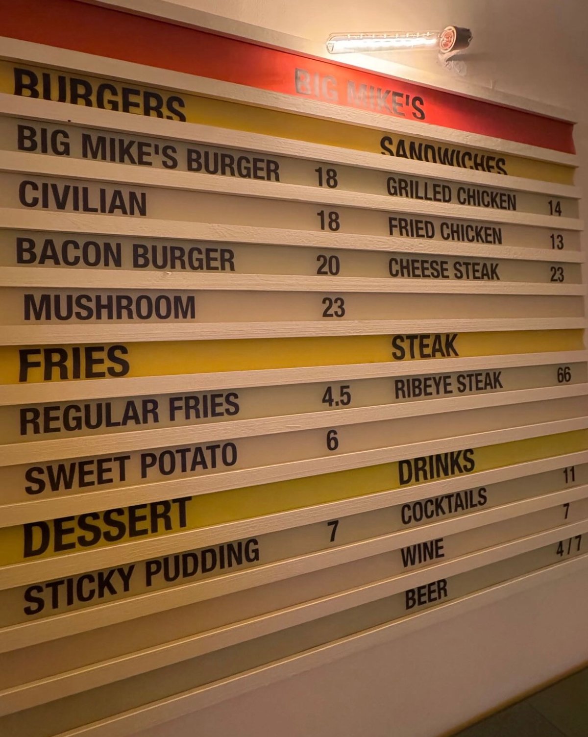 Big Mike's menu, page 1