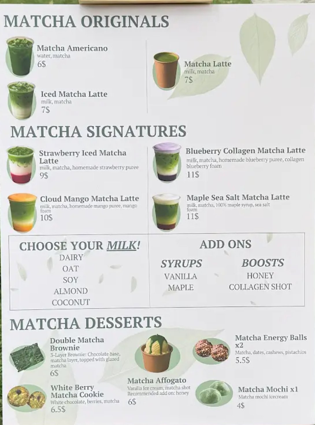 Matcha Rituals menu, page 1