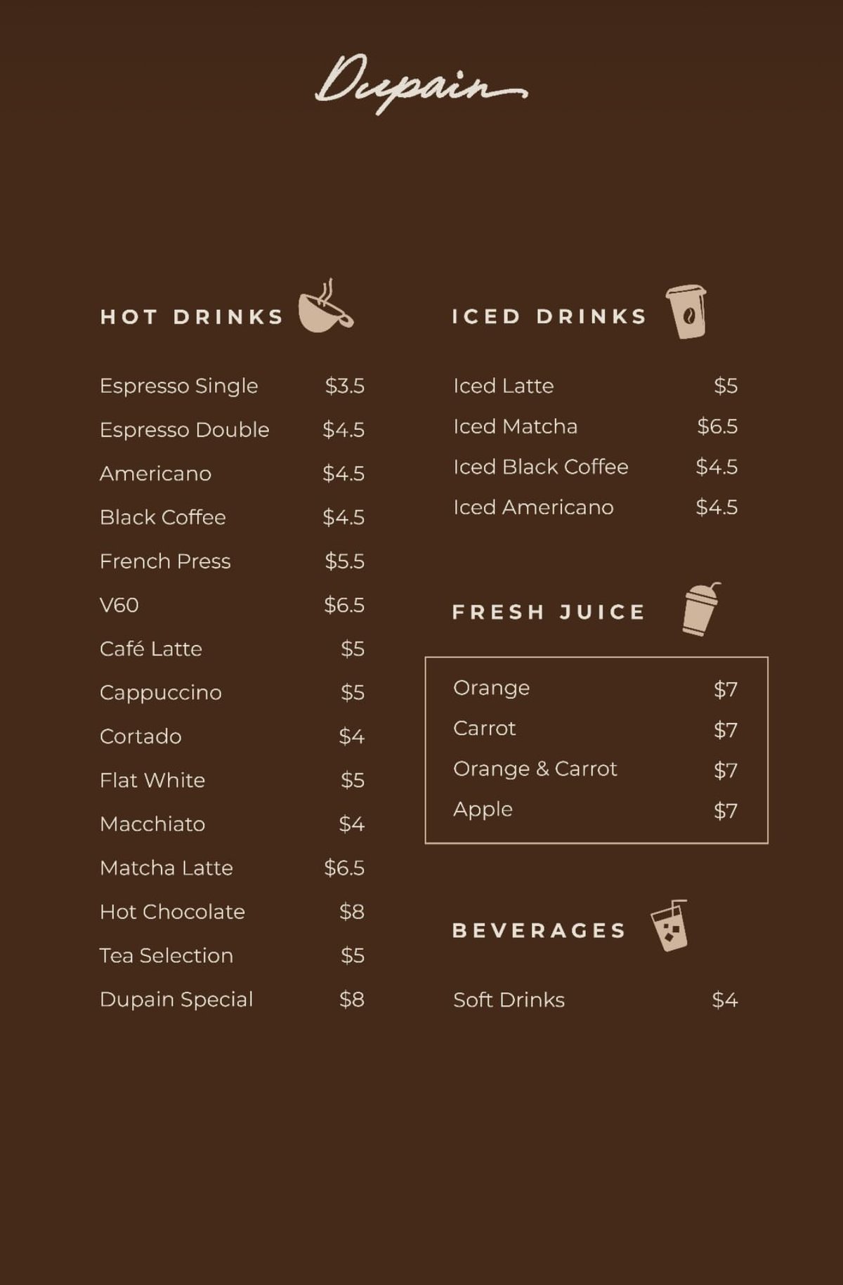 Dupain menu, page 2