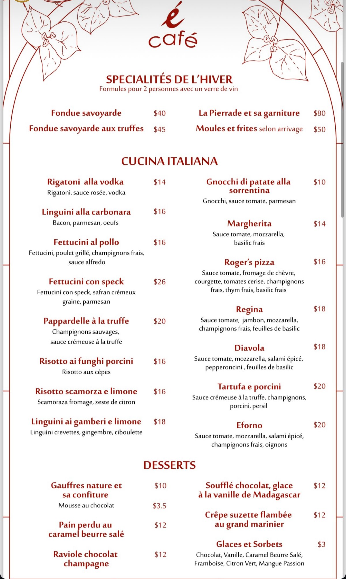 É Café menu, page 4
