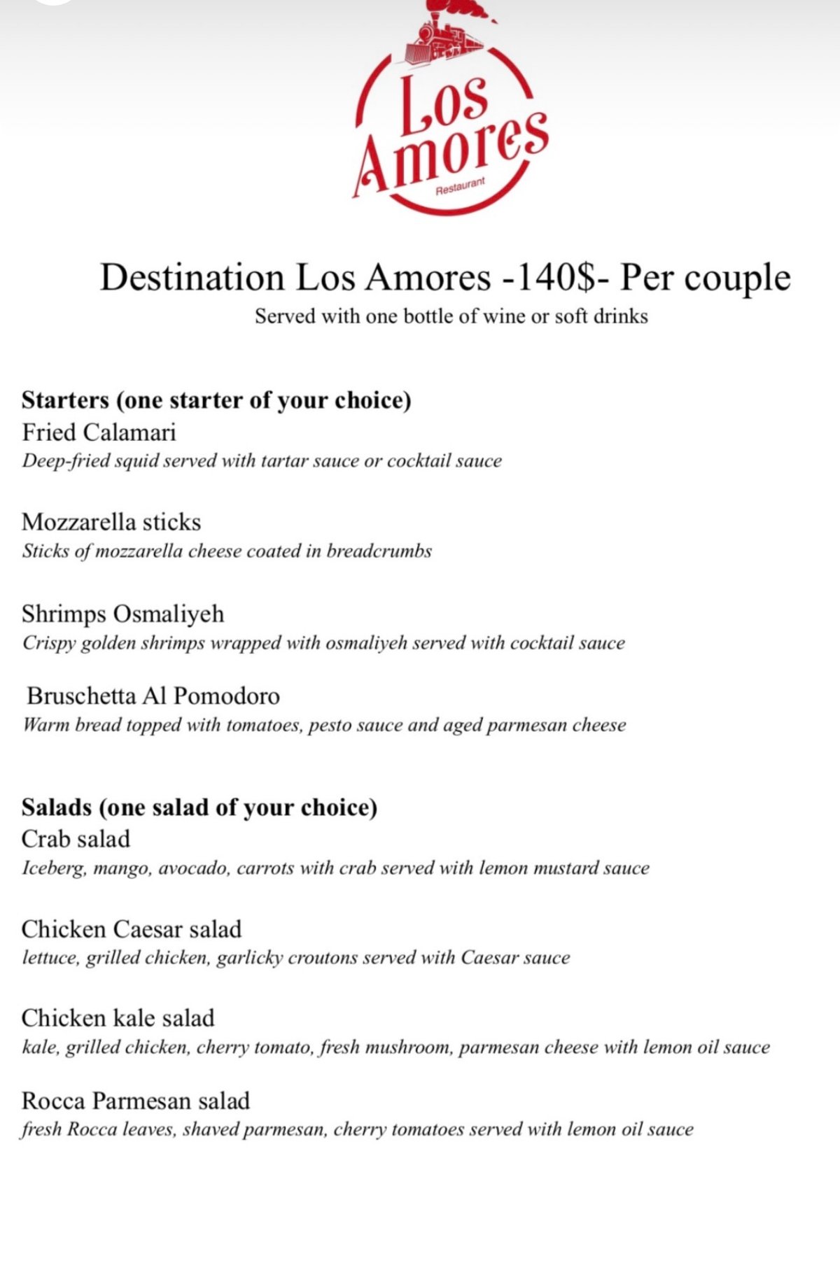 Los Amores menu, page 4
