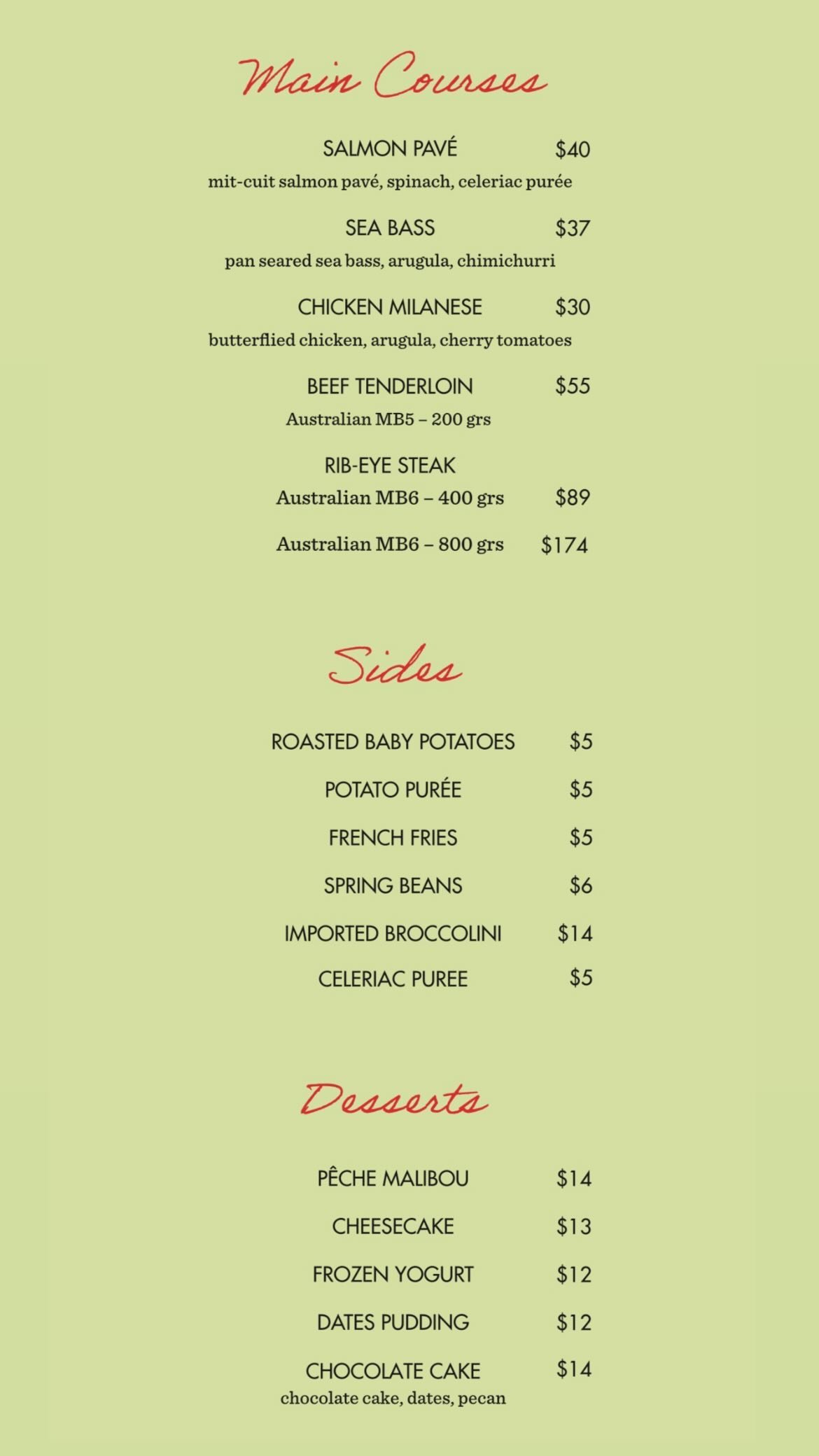 Malibou menu, page 4