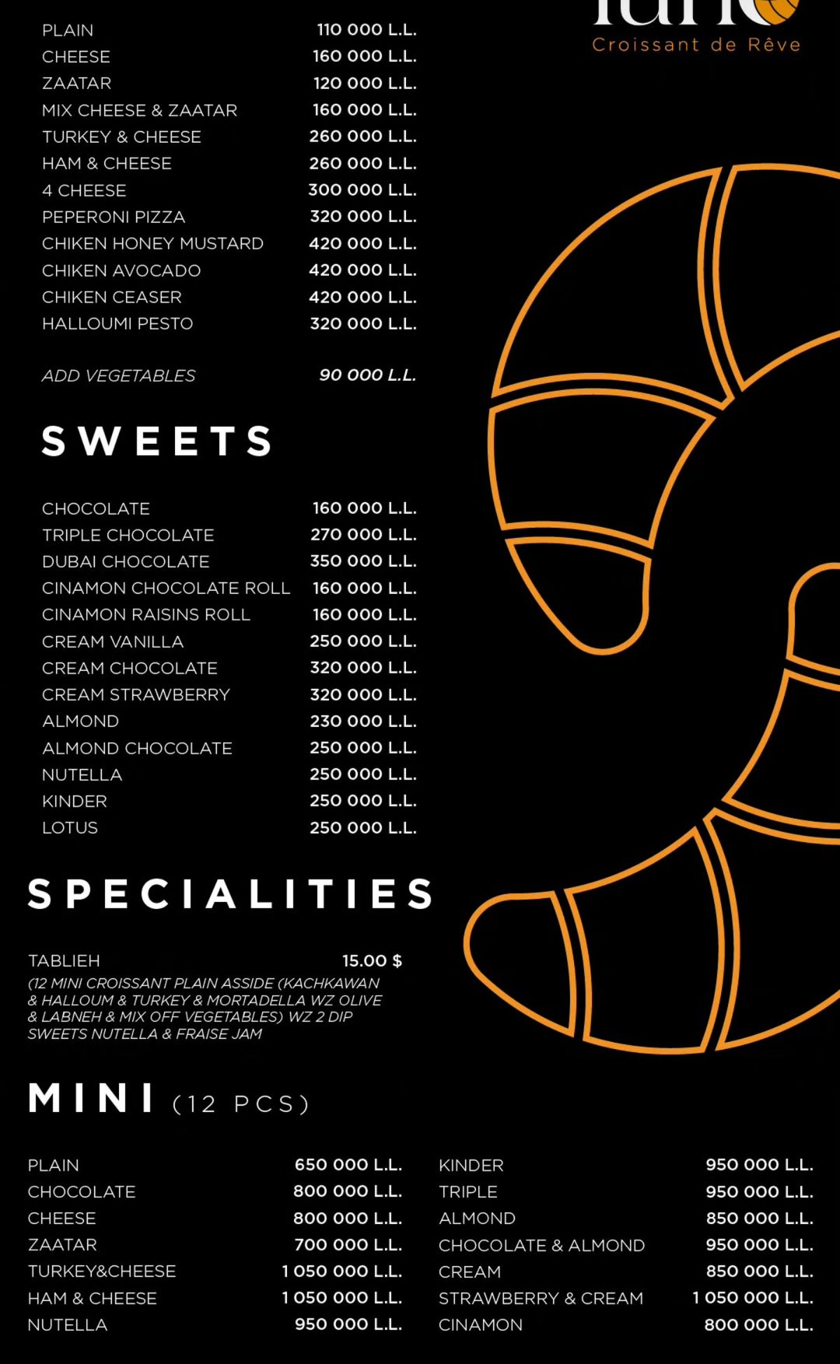Lune Croissant menu, page 1