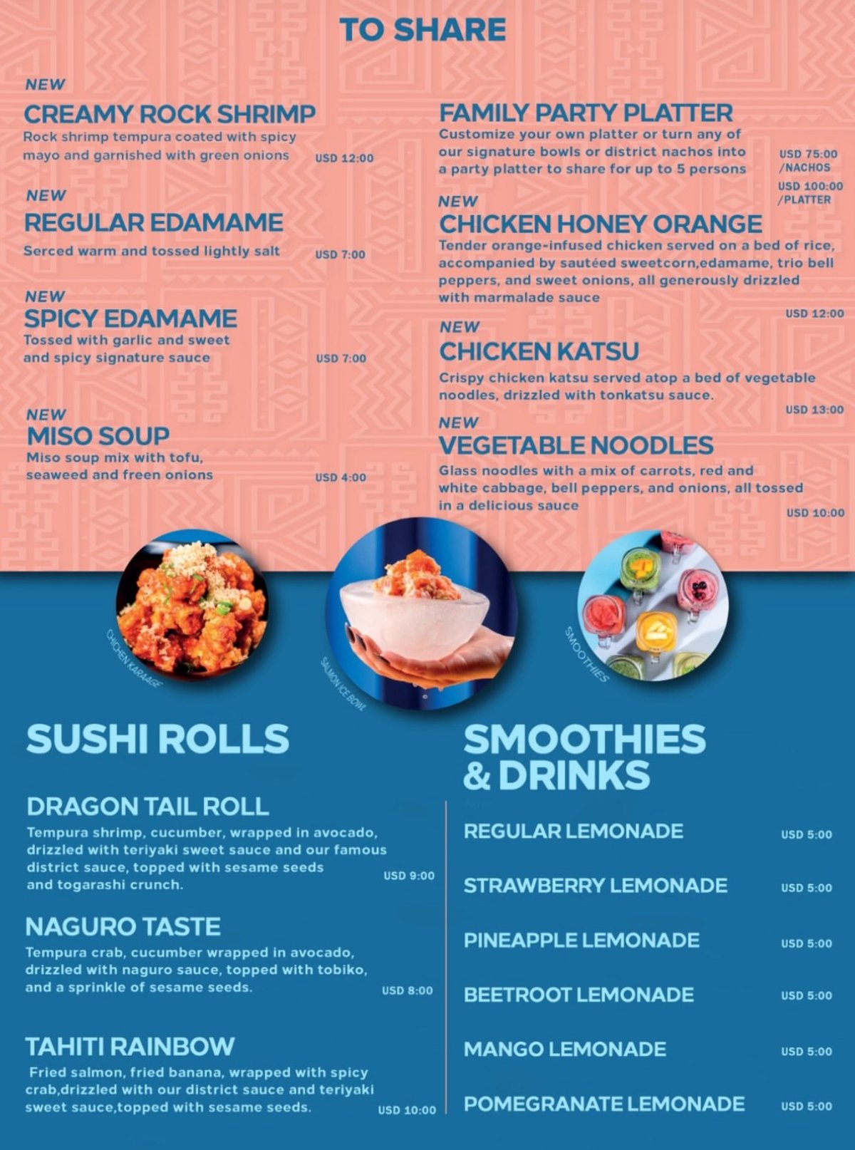 Poke District menu, page 2