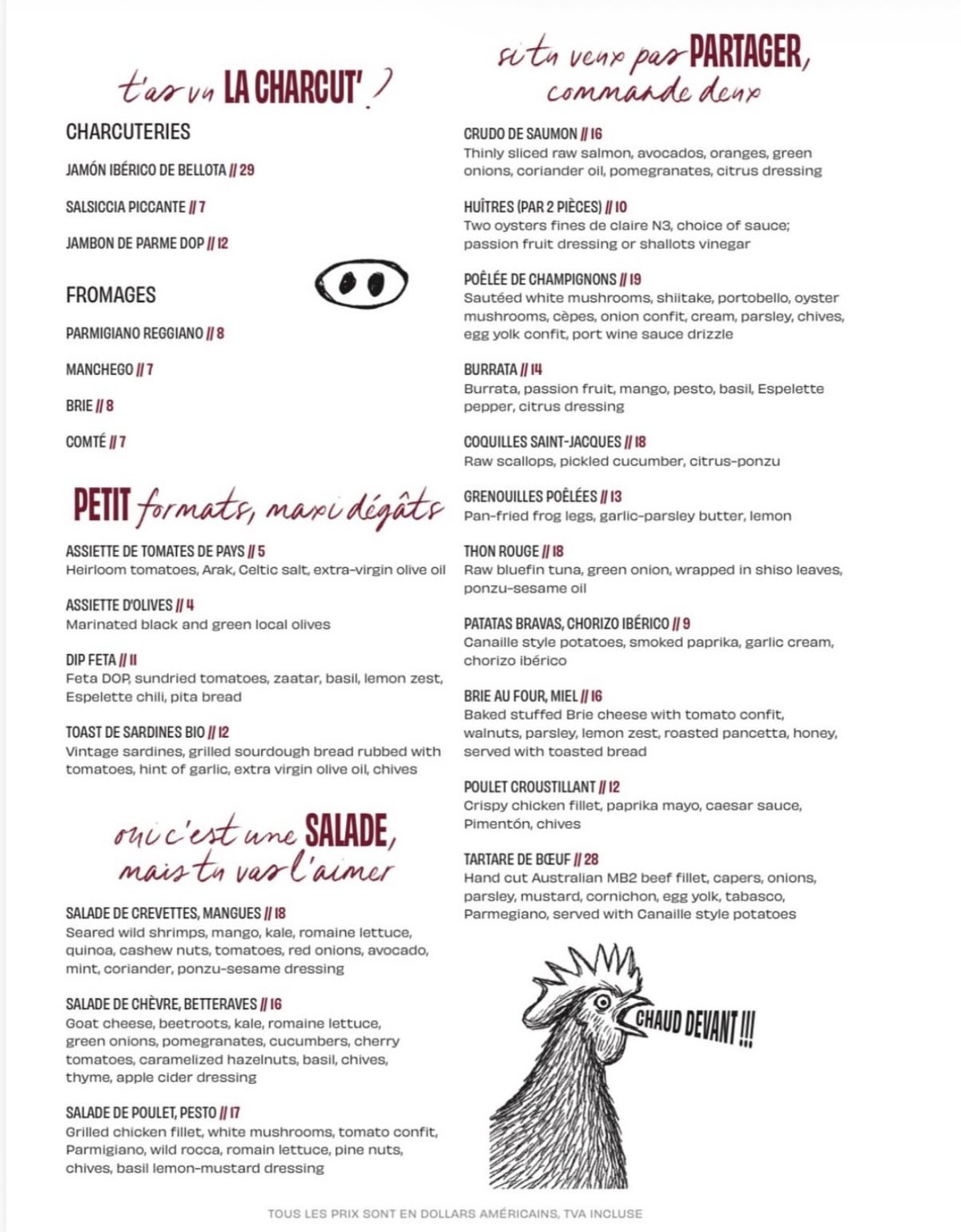 Canaille menu, page 1