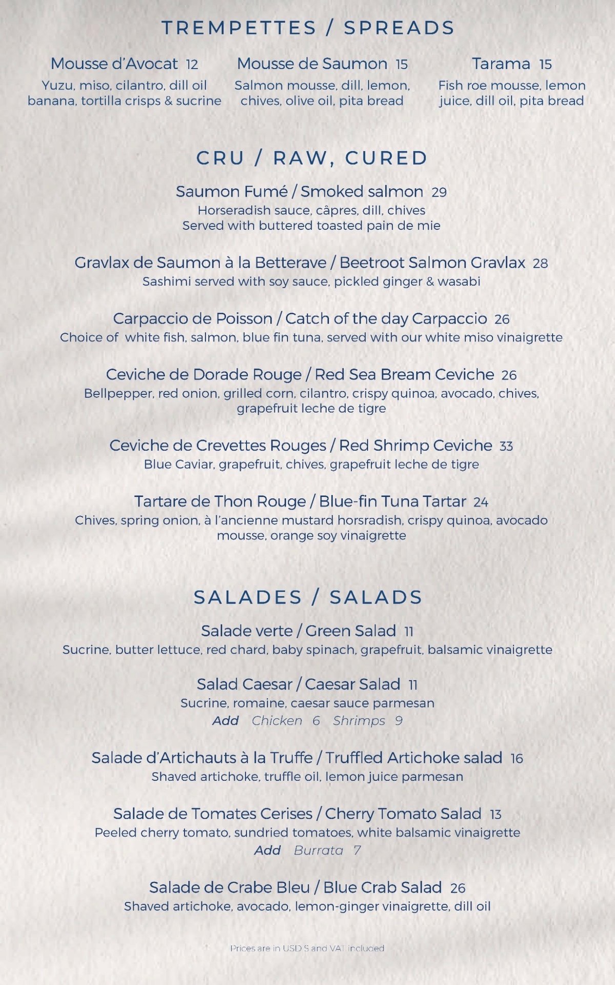 Oursin menu, page 1