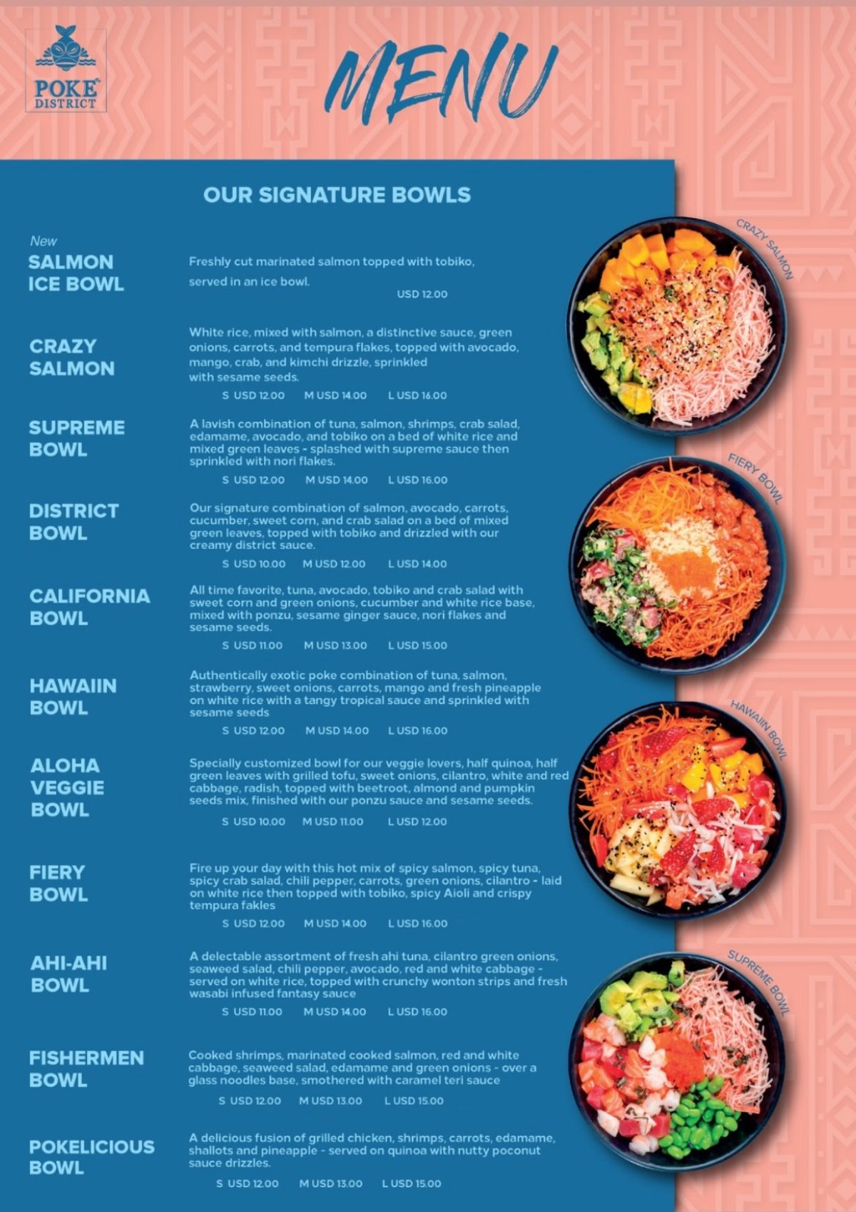 Poke District menu, page 1