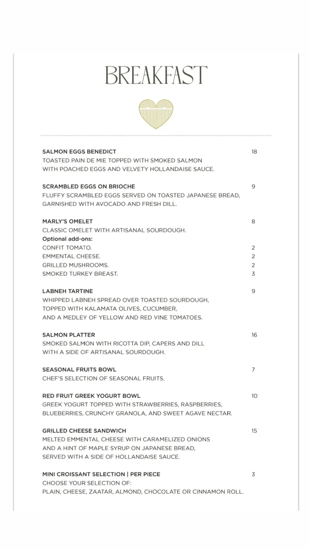Marly's menu, page 1