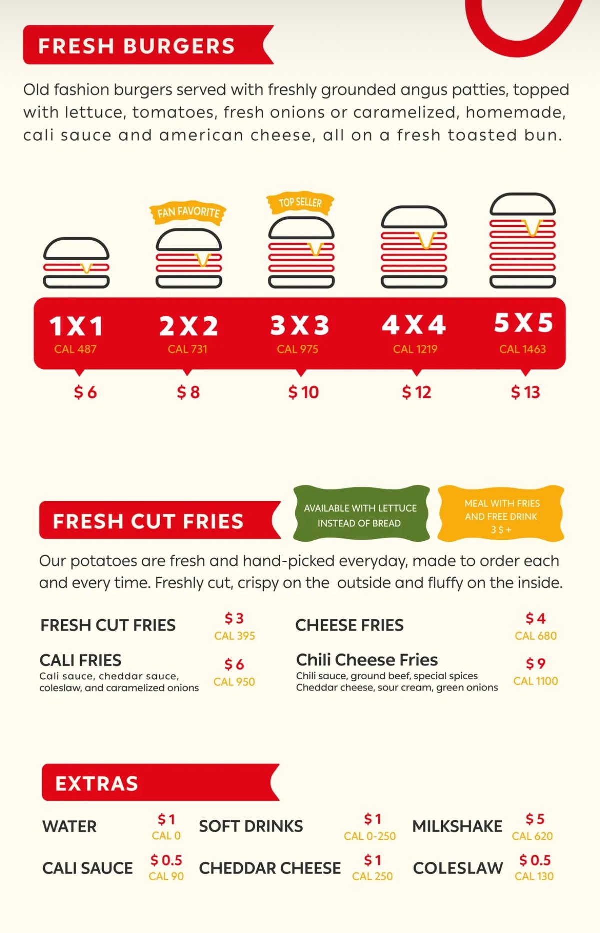California Burgers menu, page 1