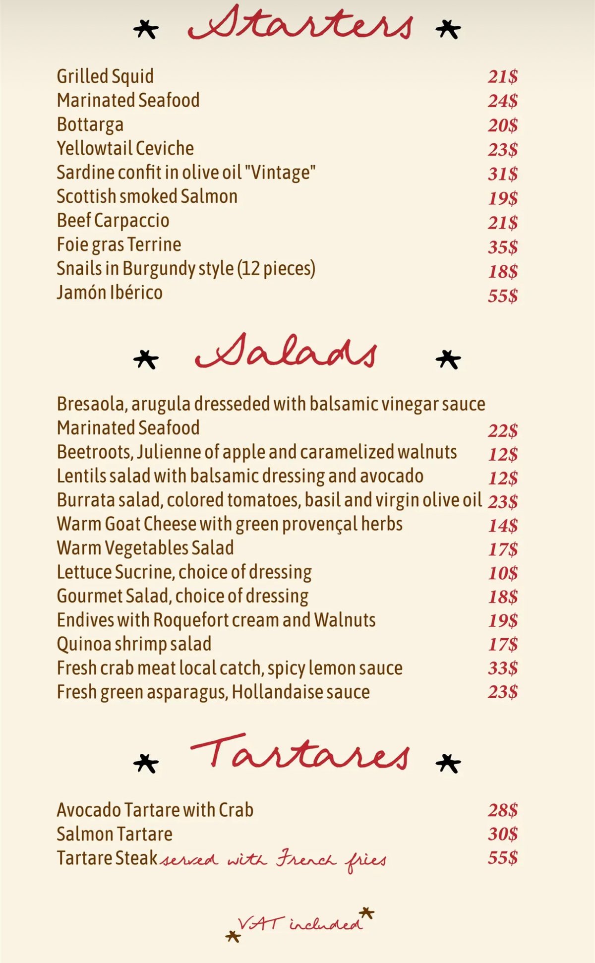 Cocteau menu, page 1