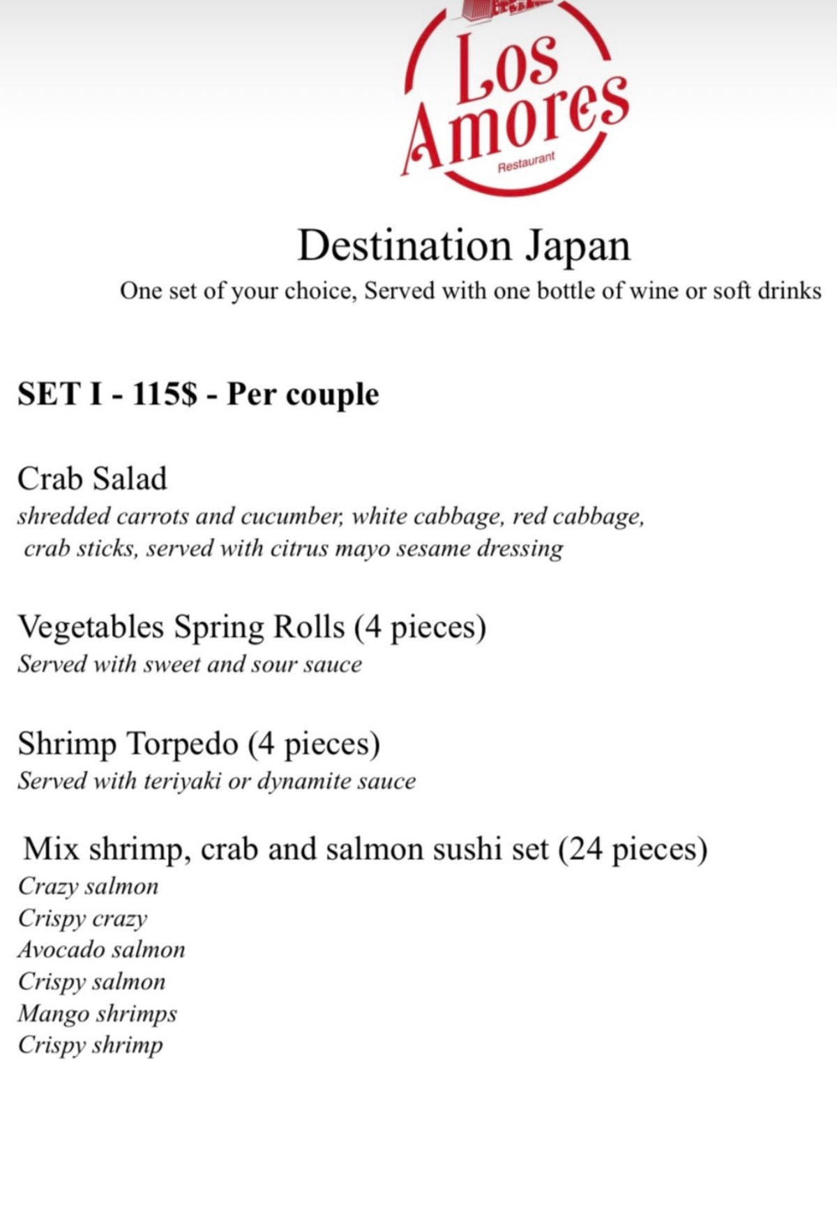 Los Amores menu, page 3