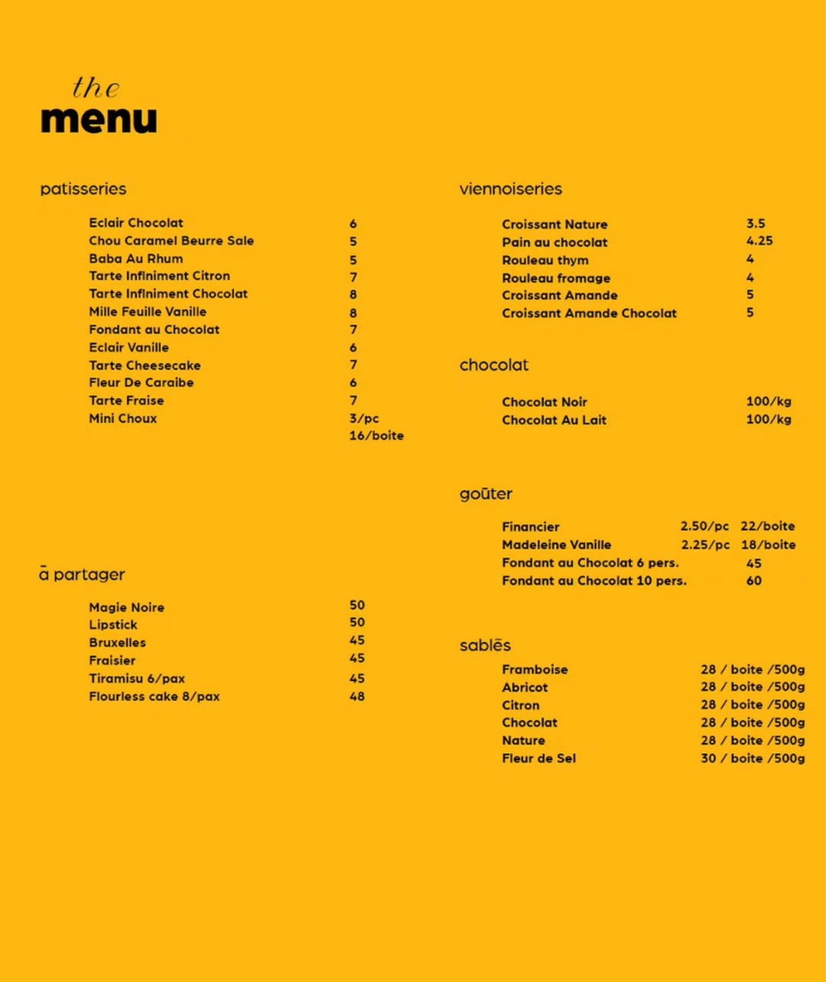 Des Choux et Des Idées menu, page 1