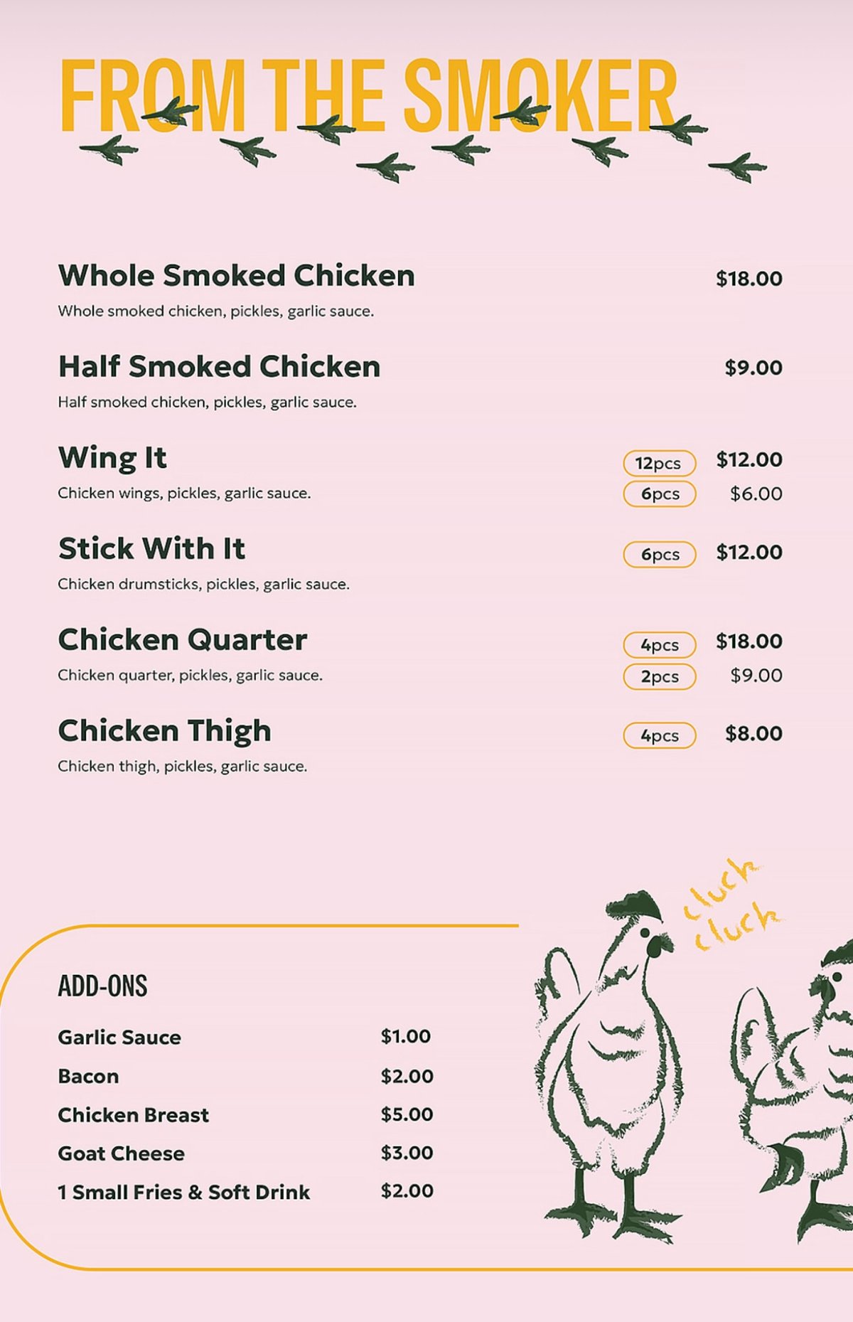 Cluckerie menu, page 2