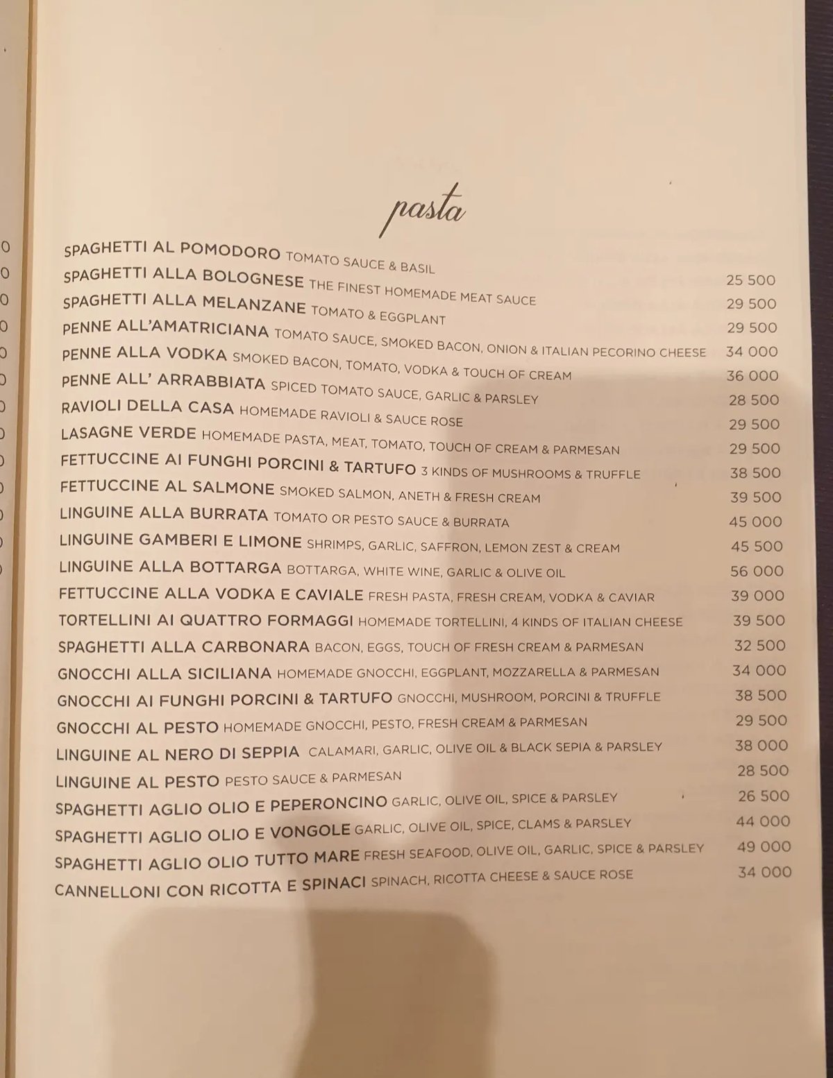Luigi Cucina Italiana menu, page 1