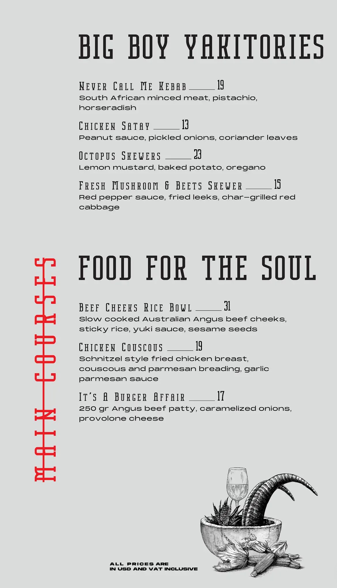 Marrow and Bar menu, page 2