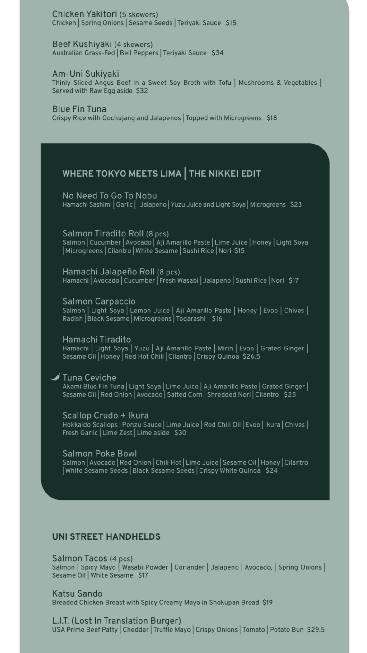 Uni Izakaya menu, page 3